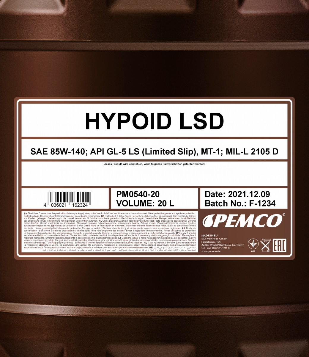 Pemco - iPOID 540 Hypoid LSD 85W-140 Manual Transmission Fluid 20L