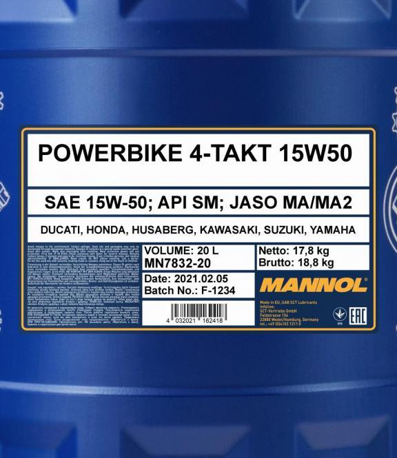Mannol - 7832 4-Takt Powerbike 15W-50 Engine Oil Motorbike Oil 2-Stroke Engine Oil