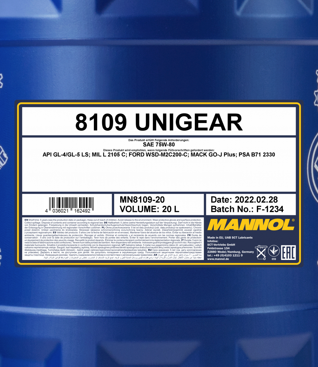 Mannol - 8109 Unigear 75W-80 GL-4/GL-5 LS Manual Transmission Fluid