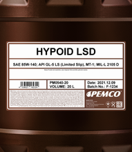 Load image into Gallery viewer, Pemco - iPOID 540 Hypoid LSD 85W-140 Manual Transmission Fluid 20L
