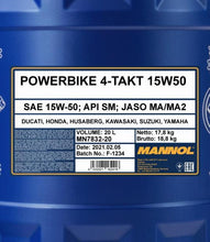 Load image into Gallery viewer, Mannol - 7832 4-Takt Powerbike 15W-50 Engine Oil Motorbike Oil 2-Stroke Engine Oil
